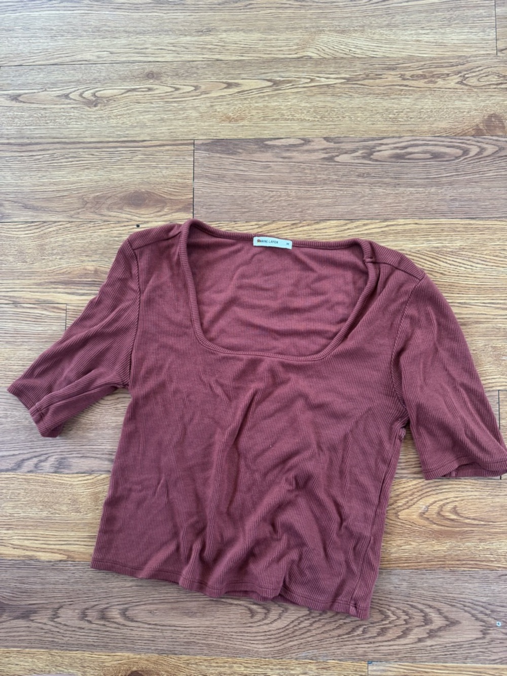 Marine Layer Ribbed Square Neck Top - Brick Red